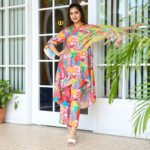 Printed co-ord set- Flared relaxed Fit tuic with printed fitted pants