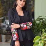 Black 4 Pc Co-ord set with Cotton thread Embroidery